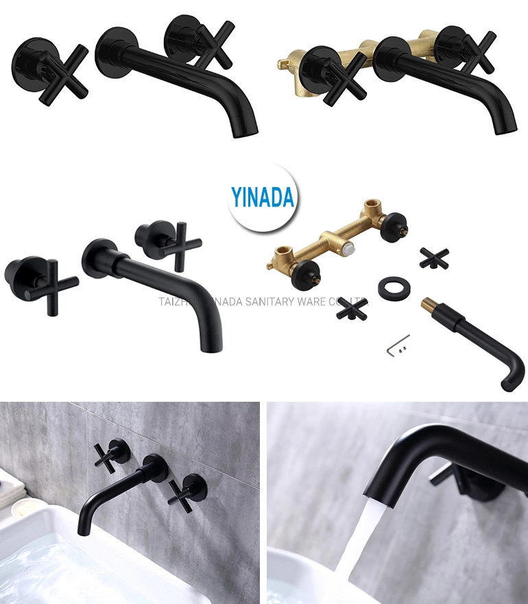 Factory Price OEM Customized Double Cross Handle Matt Black Bathroom Faucet for Waterfall Wash Basin /Sink//Shower/Kitchen/Bathroom Accessories by Innada