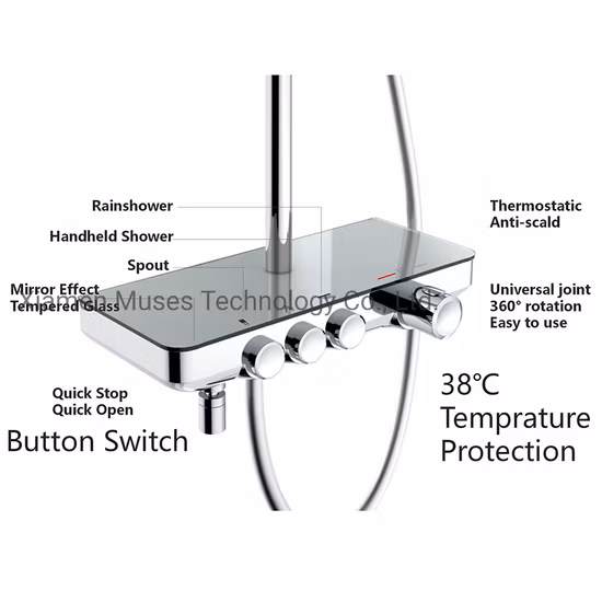 3-ходовая латунная ванна для ванной комнаты, система тропического душа, смеситель, душевая колонка, термостатический душевой набор с термостатом, тропическим душем, ручным душем, изливом, полкой